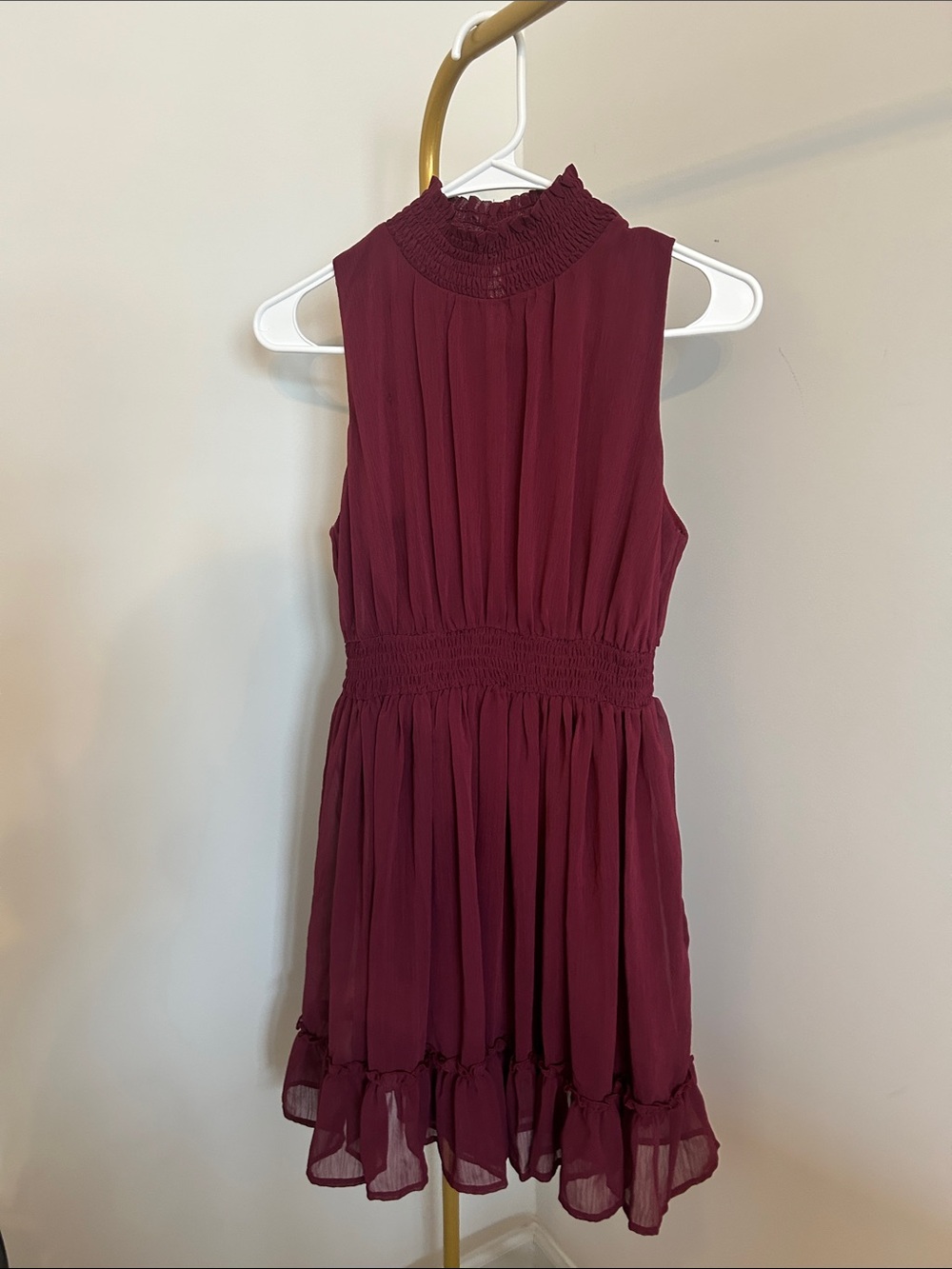 Altar'd State Burgundy Smocked Ruffle Tank Dress